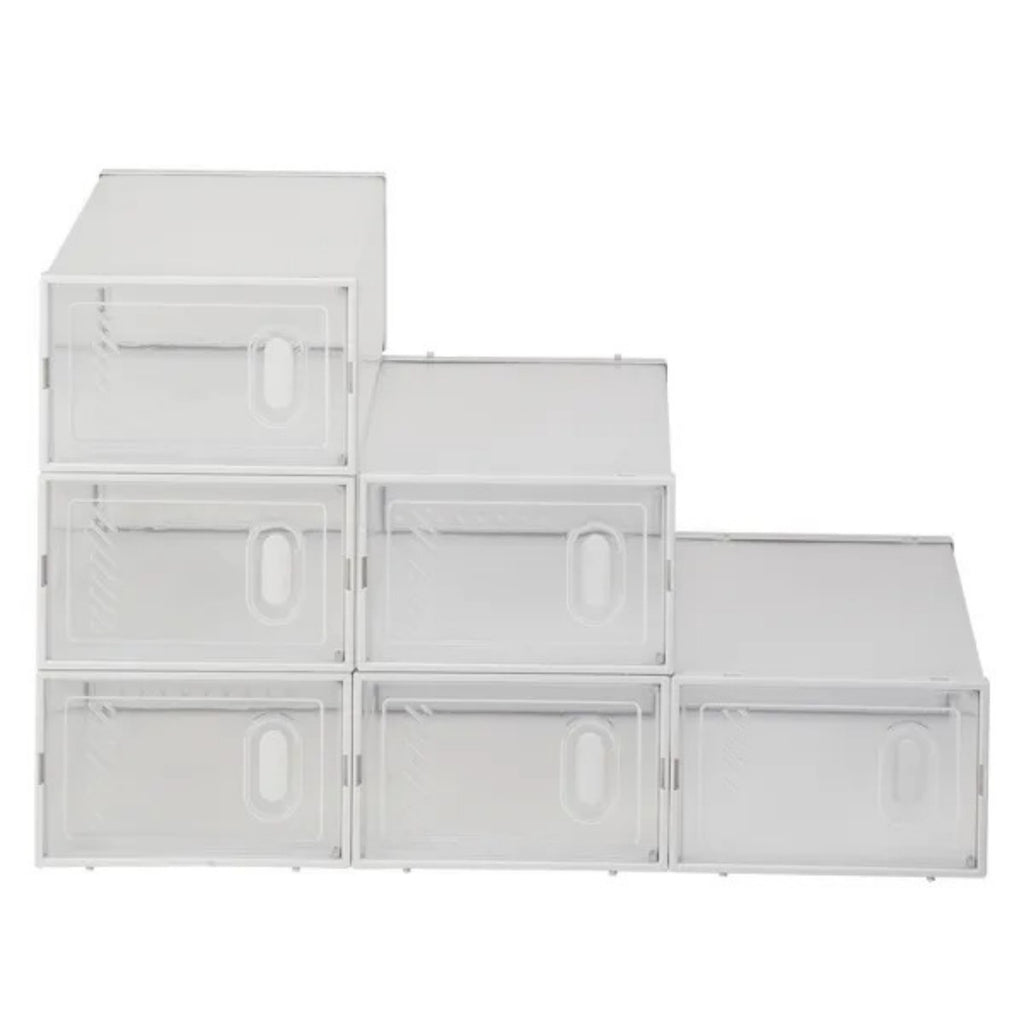 Shoe Storage Boxes 6 Pack Clear Plastic Stackable White