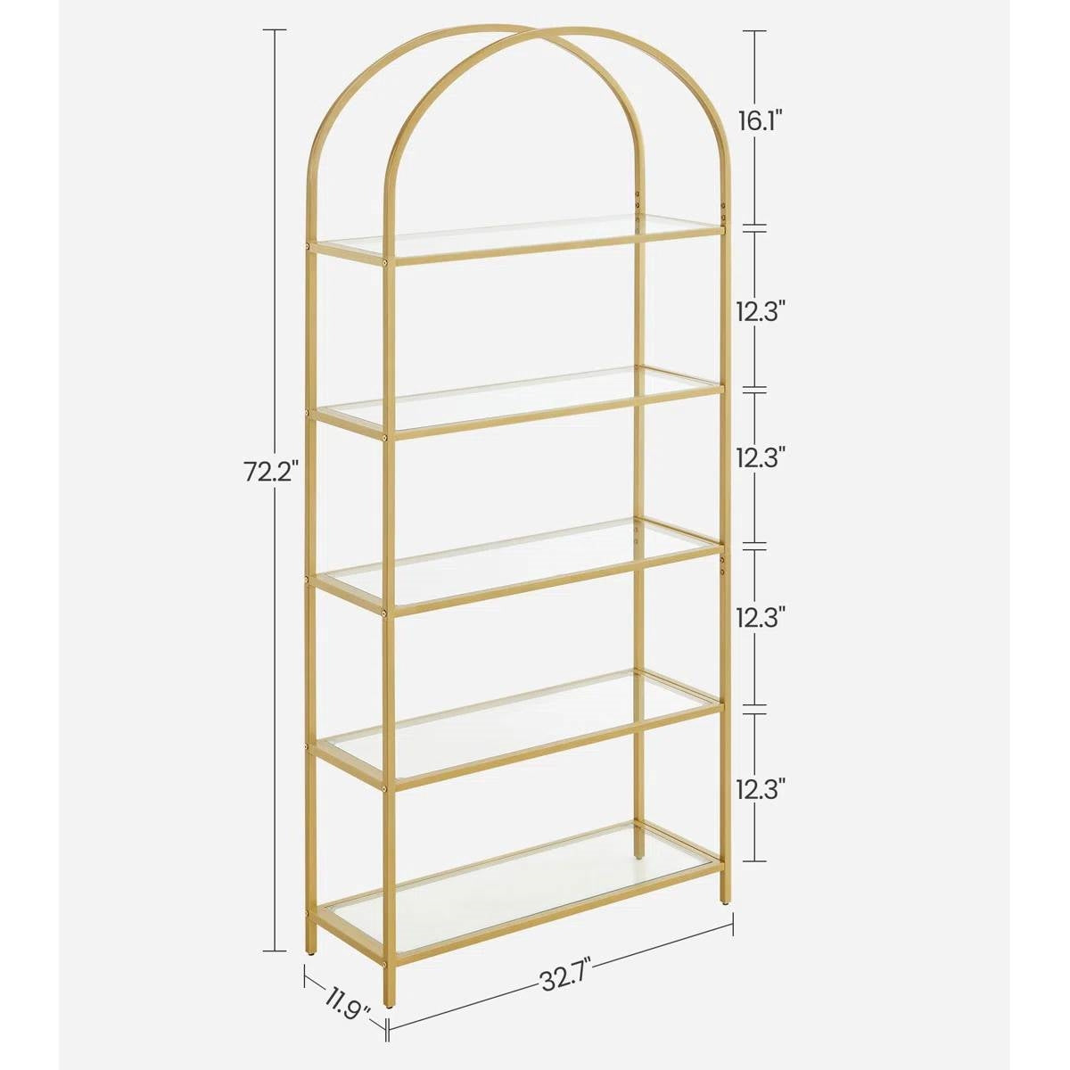Modern Gold Arched Display Rack with Five Glass Shelves-4