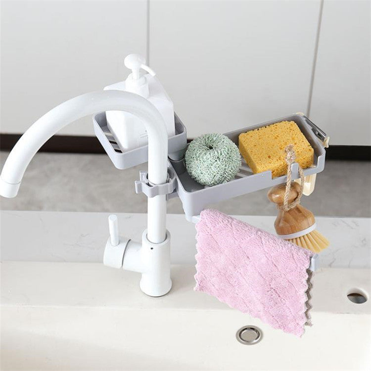Kitchen Sink Faucet Sponge Holder with Drain Rack