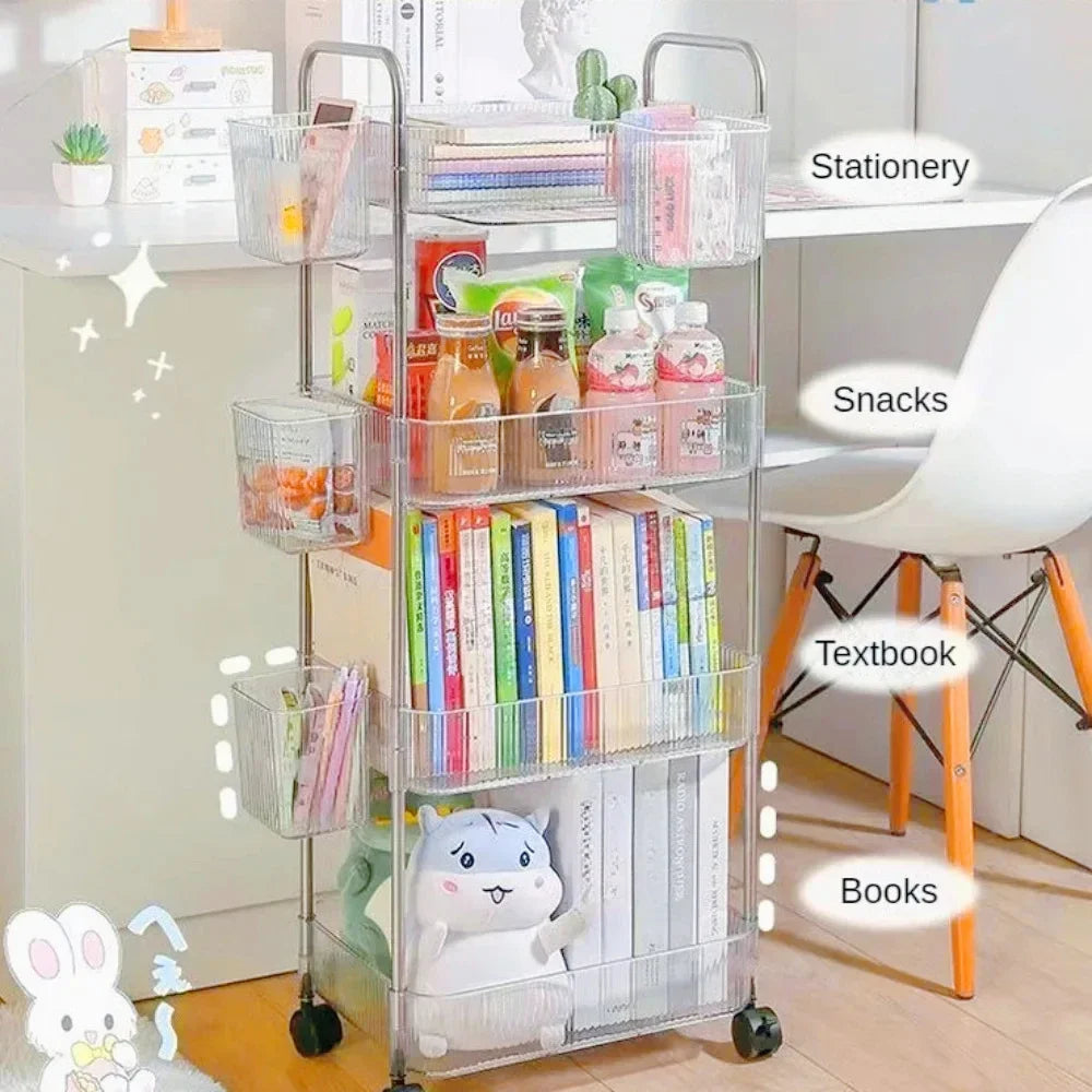 3 Layers Transparent Storage Rack Trolley Acrylic Rolling Cart