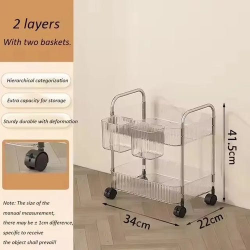 3 Layers Transparent Storage Rack Trolley Acrylic Rolling Cart
