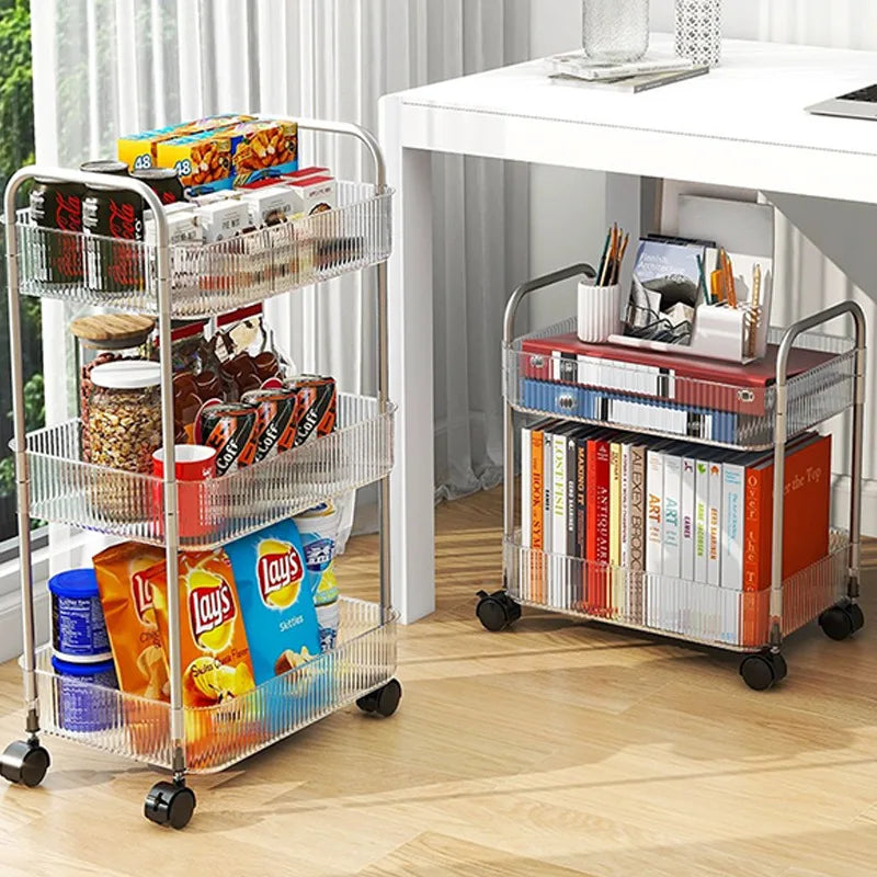 3 Layers Transparent Storage Rack Trolley Acrylic Rolling Cart