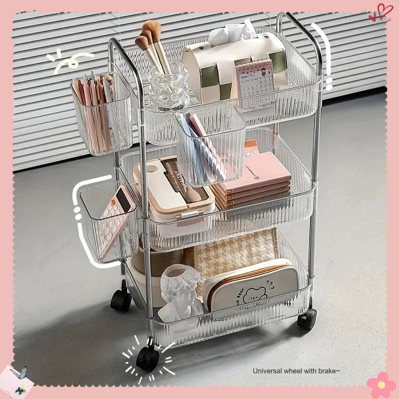 3 Tier Clear Storage Cart with Wheels - Multifunctional Rolling