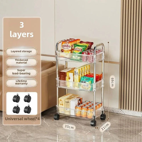 3 Tier Clear Storage Cart with Wheels - Multifunctional Rolling
