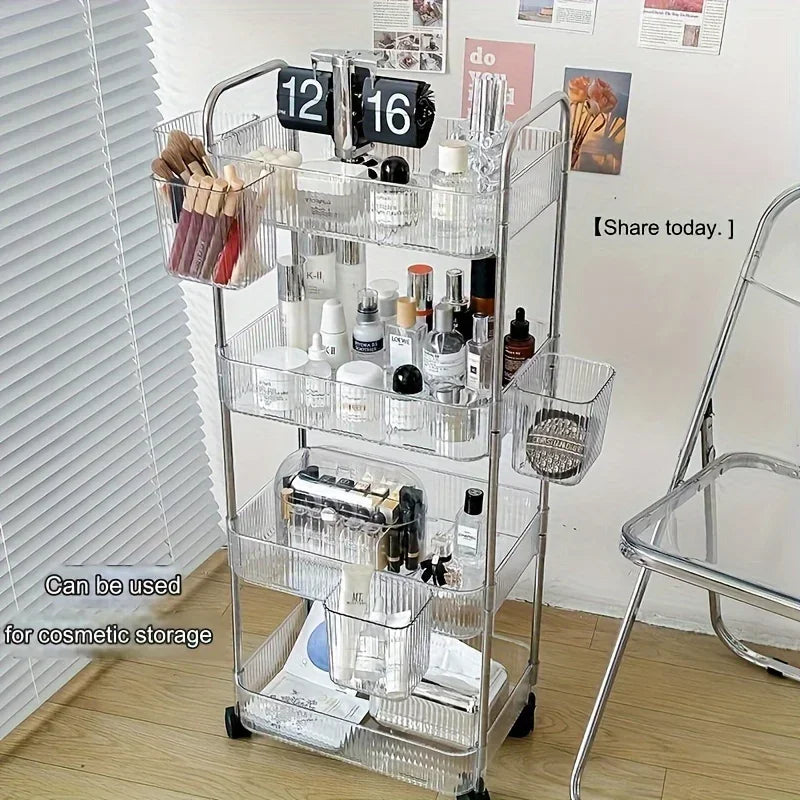 3 Tier Clear Storage Cart with Wheels - Multifunctional Rolling