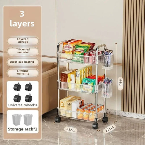 3 Tier Clear Storage Cart with Wheels - Multifunctional Rolling