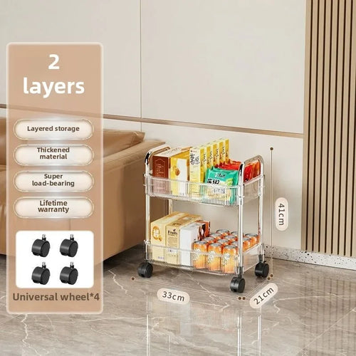 3 Tier Clear Storage Cart with Wheels - Multifunctional Rolling