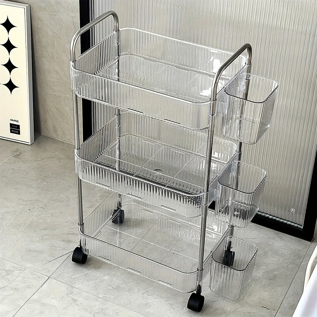 3 Tier Clear Storage Cart with Wheels - Multifunctional Rolling
