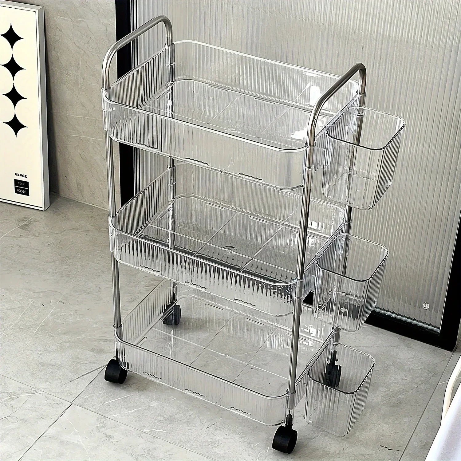 3 Tier Clear Storage Cart with Wheels - Multifunctional Rolling