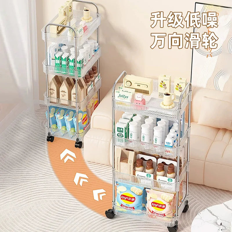 3 Layers Transparent Storage Rack Trolley Acrylic Rolling Cart