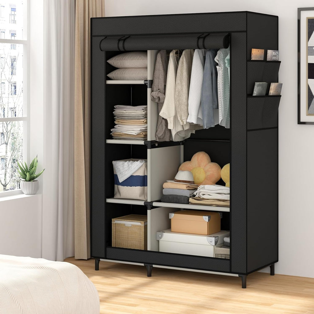 Portable Closet Organizer Black With 6 Shelves And Rod