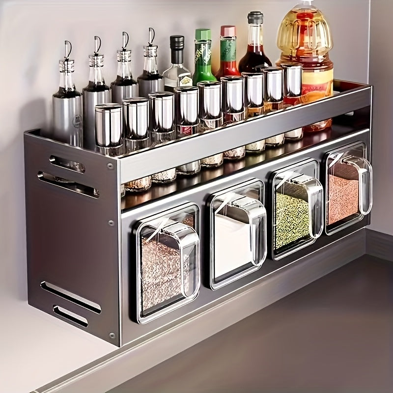 Wall-Mounted Aluminum Spice Rack with Clear Jars-1