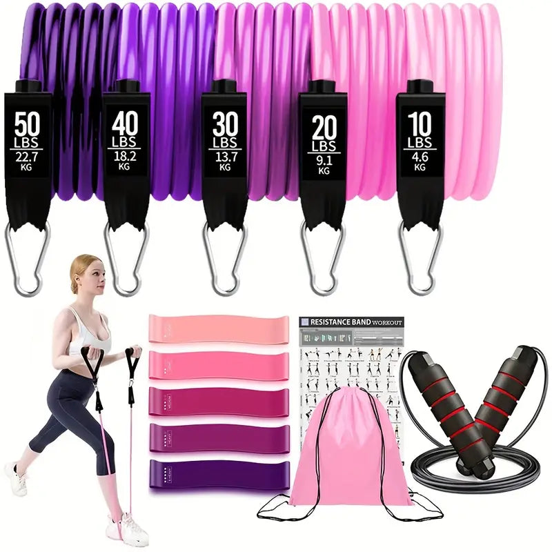 Fitness Resistance Bands Set – 17 Pieces, Medium Tension