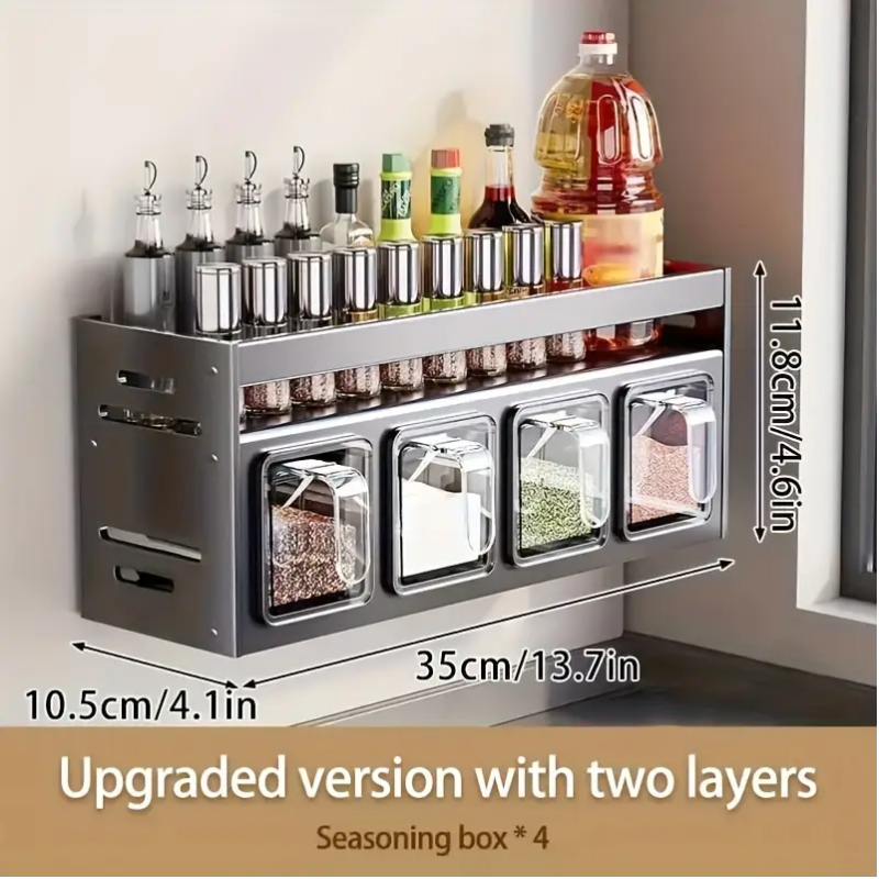 Wall-Mounted Aluminum Spice Rack with Clear Jars-4